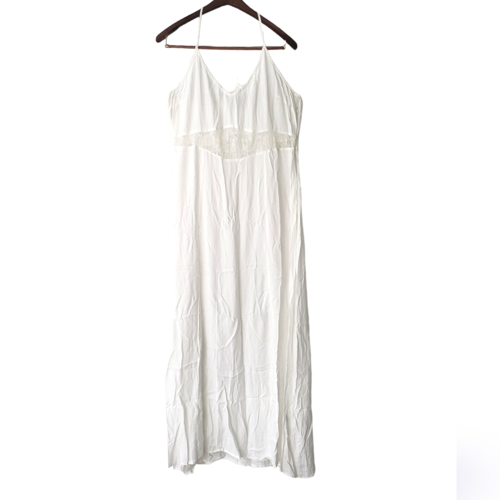 NWOT ASOS DESIGN white rayon lace inlay racerback maxi dress 14